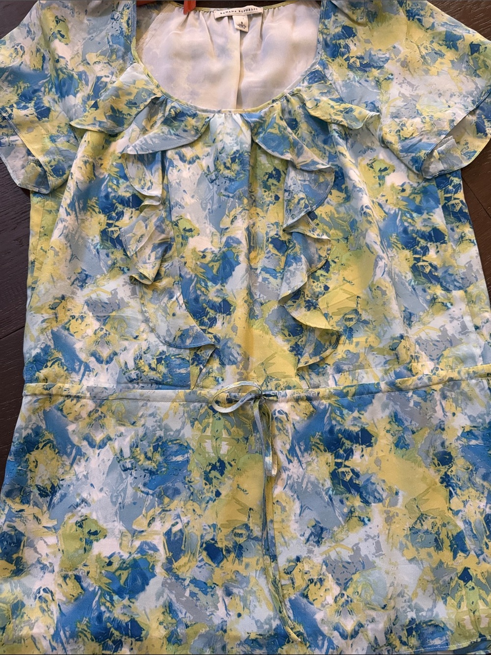 Banana Republic Light Blue and Yellow Floral Scoop Neck Top